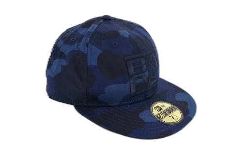 BAPE Color Camo RUN DMC Logo Fitted Baseball Hat Blue
