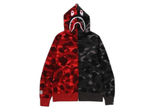 BAPE Color Camo Separate Shark FZ Hoodie Red/Black