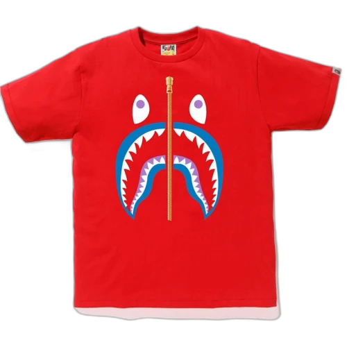 BAPE Colors Gold Zip Shark Tee (SS19) Red