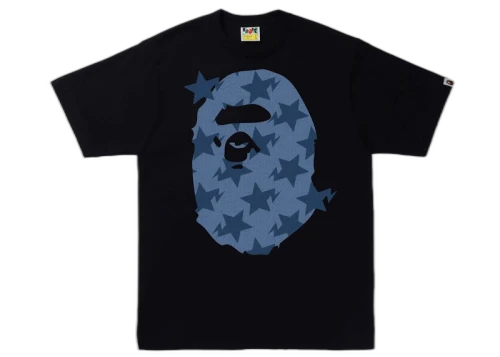 BAPE Denim Sta Pattern Big Ape Head Tee Black