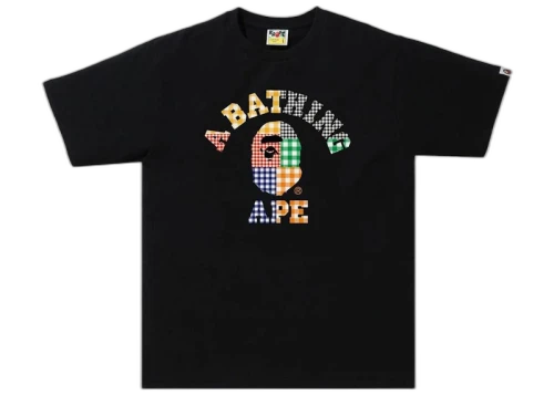 BAPE Gingham Check College Tee Black