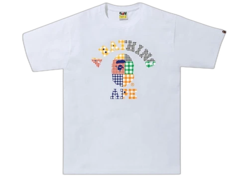 BAPE Gingham Check College Tee White