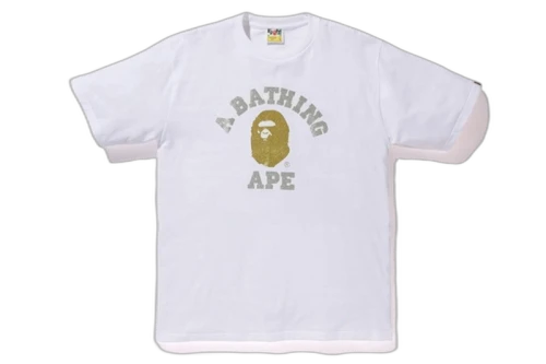 BAPE Glitter College Tee White/Gold