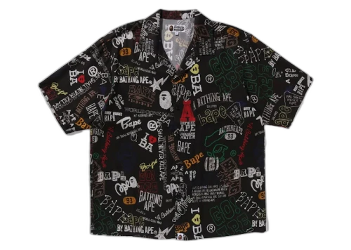 BAPE Hand Draw Open Collar S/S Shirt Black