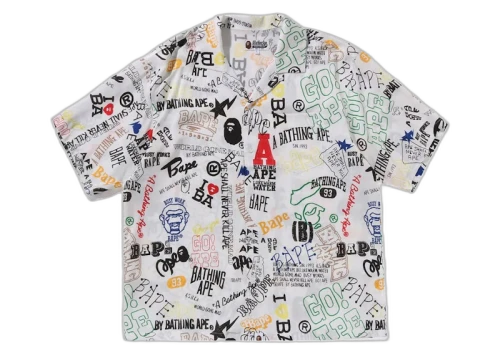 BAPE Hand Draw Open Collar S/S Shirt White