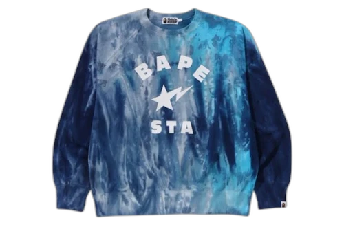 BAPE Ice Dye Sta College Relaxed Fit Crewneck Blue