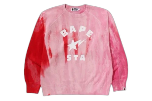BAPE Ice Dye Sta College Relaxed Fit Crewneck Pink