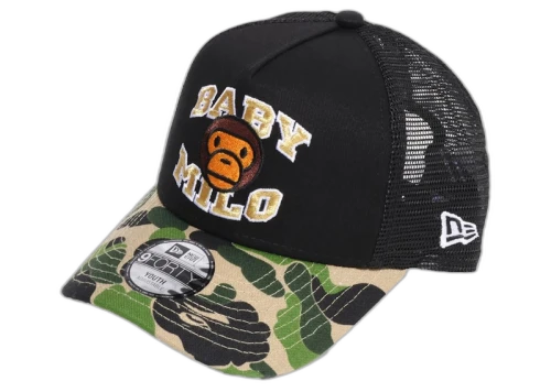 BAPE Kids ABC Camo Baby Milo New Era 9Forty A-Frame Cap Black