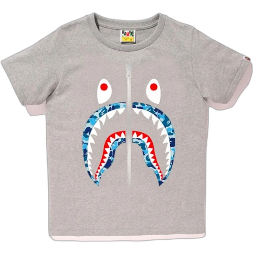BAPE Ladies ABC Shark Silver Zip Tee Grey/Blue