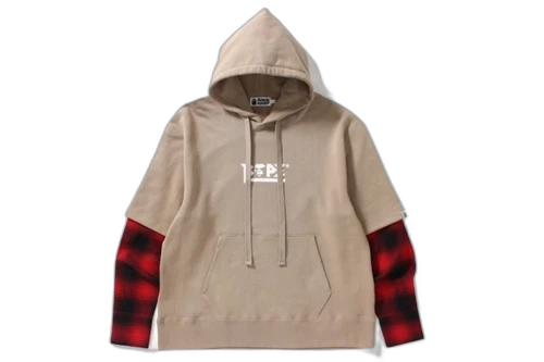 BAPE Layered Sleeve Wide Pullover Hoodie Beige