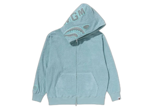 BAPE Line Camo Terry Towel Shark Zip Hoodie Sax