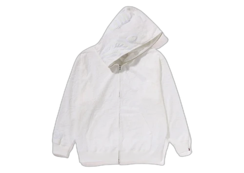 BAPE Line Camo Terry Towel Shark Zip Hoodie White