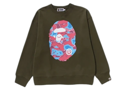 BAPE Liquid Camo Ape Head Relaxed Fit Crewneck Olivedrab