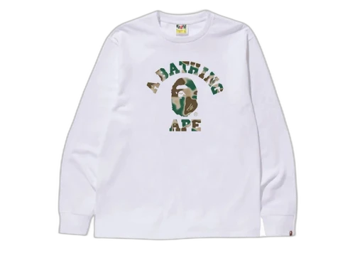 BAPE Liquid Camo College L/S Tee White