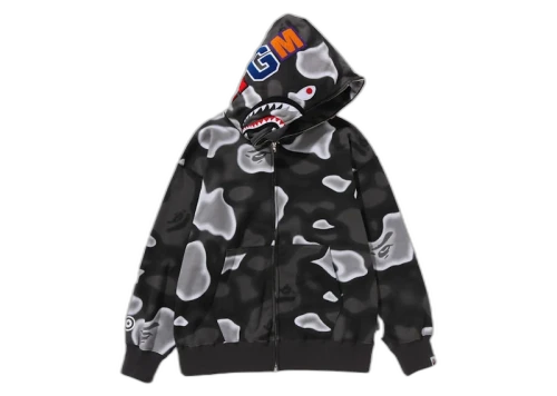 BAPE Liquid Camo Shark Relaxed Fit Full Zip Hoodie Black