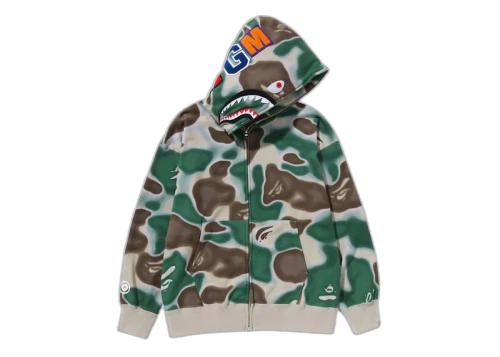 BAPE Liquid Camo Shark Relaxed Fit Full Zip Hoodie Olivedrab