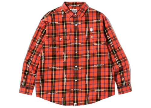 BAPE Logo Check Loose Fit Shirt Red