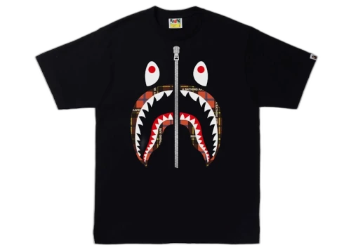 BAPE Logo Check Shark Tee Black/Red