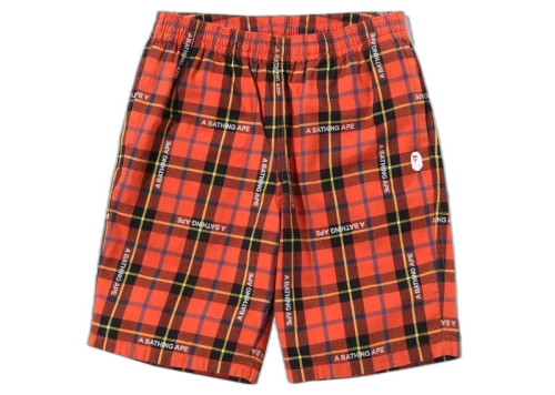 BAPE Logo Check Shorts Red
