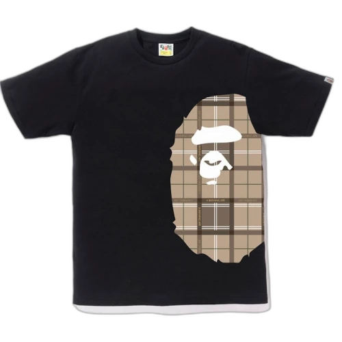 BAPE Logo Check Side Big Ape Head Tee Black/Beige