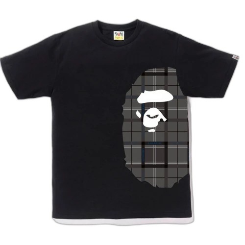BAPE Logo Check Side Big Ape Head Tee Black/Black