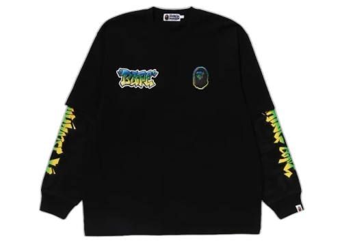 BAPE Lux Sport Pattern Oversized Double Long Sleeve Tee Black