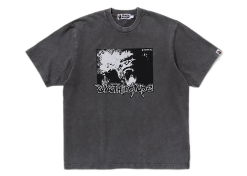 BAPE Mad Ape Graphic Acid Wash Relaxed Fit Tee Black