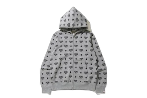 BAPE Monogram Full Zip Hoodie Gray