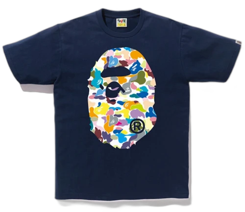 BAPE Multi Camo Big Ape Head Tee Navy