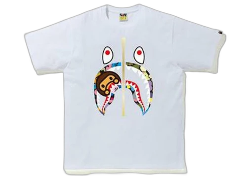 BAPE Multi Camo Milo Shark Gold Zip Tee White