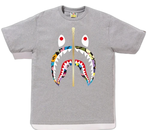 BAPE Multi Camo Shark Tee Gray