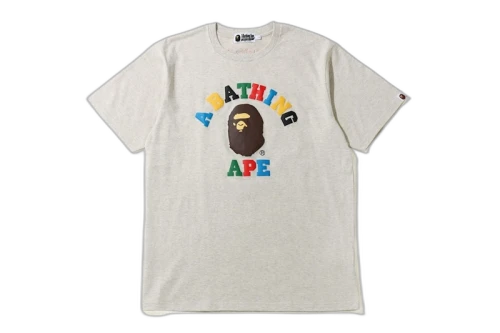 BAPE Multi Color Letters College Tee Grey
