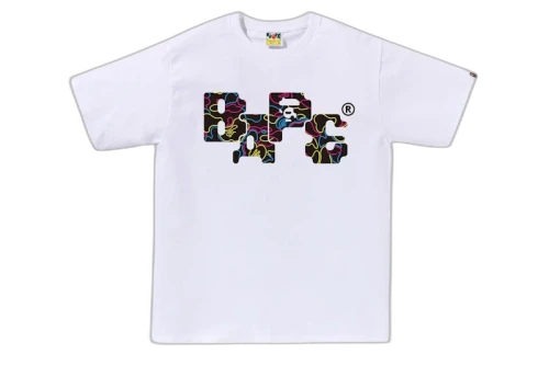 BAPE Neon Camo 8Bit Logo Tee White