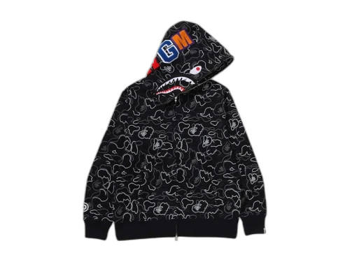 BAPE Neon Camo Shark Full Zip Hoodie Black