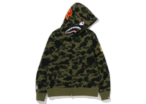 BAPE PONR 1st Camo Shark Full Zip Hoodie Green