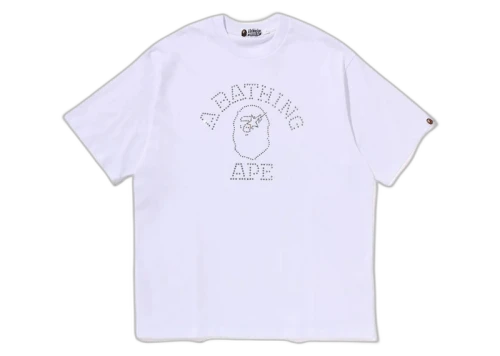BAPE Rhinestone College Relaxed Fit Tee White