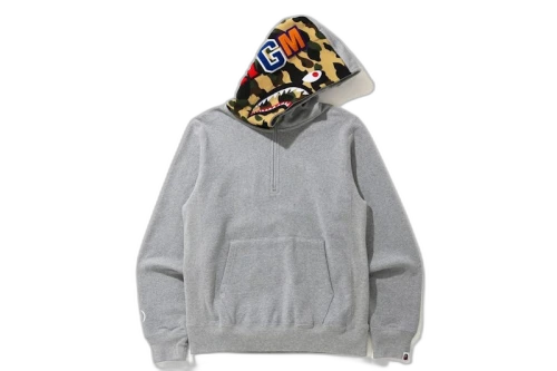 BAPE Shark Half Zip Pullover Hoodie Gray