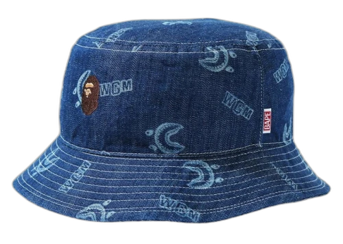 BAPE Shark Pattern Denim (W) Bucket Hat Indigo
