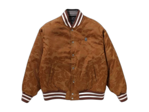 BAPE Solid Camo Jacquard Nylon Reversible Bomber Padded Jacket Beige