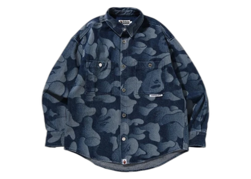 BAPE Solid Camo Laser Work Denim Shirt Indigo