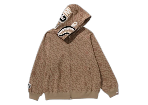 BAPE Sport Monogram Shark Hoodie Beige