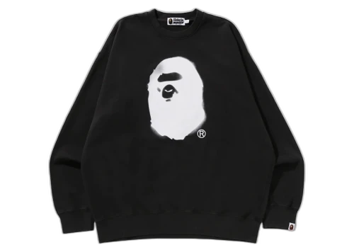 BAPE Spray Ape Head Garment Dyed Crewneck Black