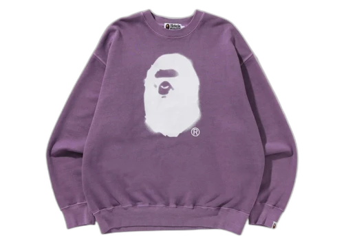 BAPE Spray Ape Head Garment Dyed Crewneck Purple