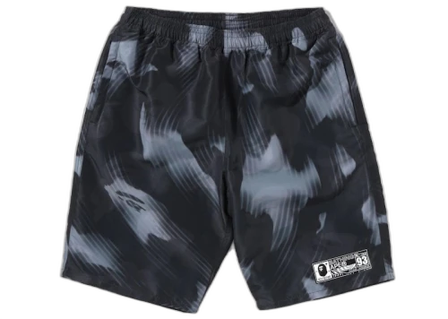 BAPE Stroke Camo Beach Shorts Black