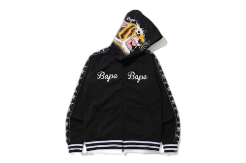 BAPE Tiger Jersey Full Zip Hoodie Black