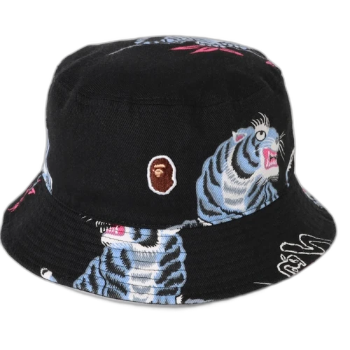 BAPE Tiger Pattern Bucket Hat Black