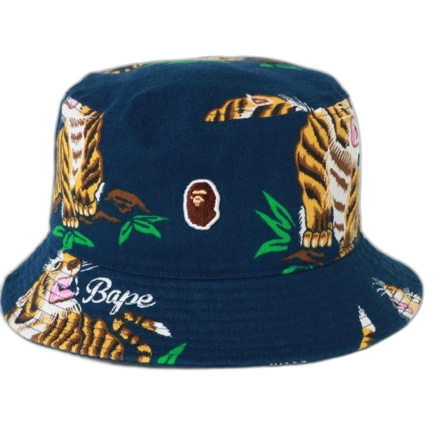BAPE Tiger Pattern Bucket Hat Navy