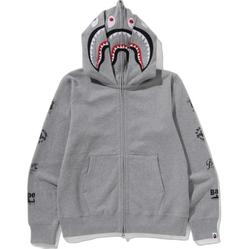BAPE Us Double Shark Full Zip Hoodie Grey