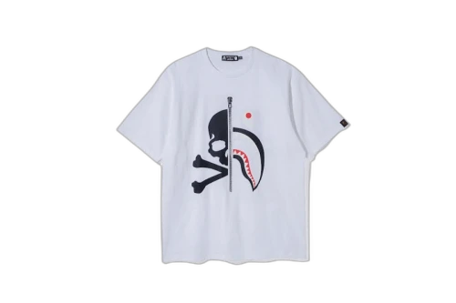 BAPE Vs Mastermind Half Skull Half Shark Double Sided Tee White
