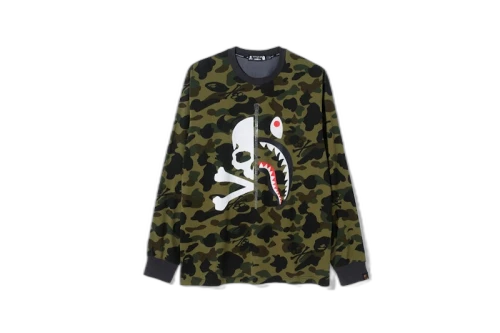 BAPE Vs Mastermind Half Skull Half Shark MMB Split Panel Camo Longsleeve Tee Green/Black